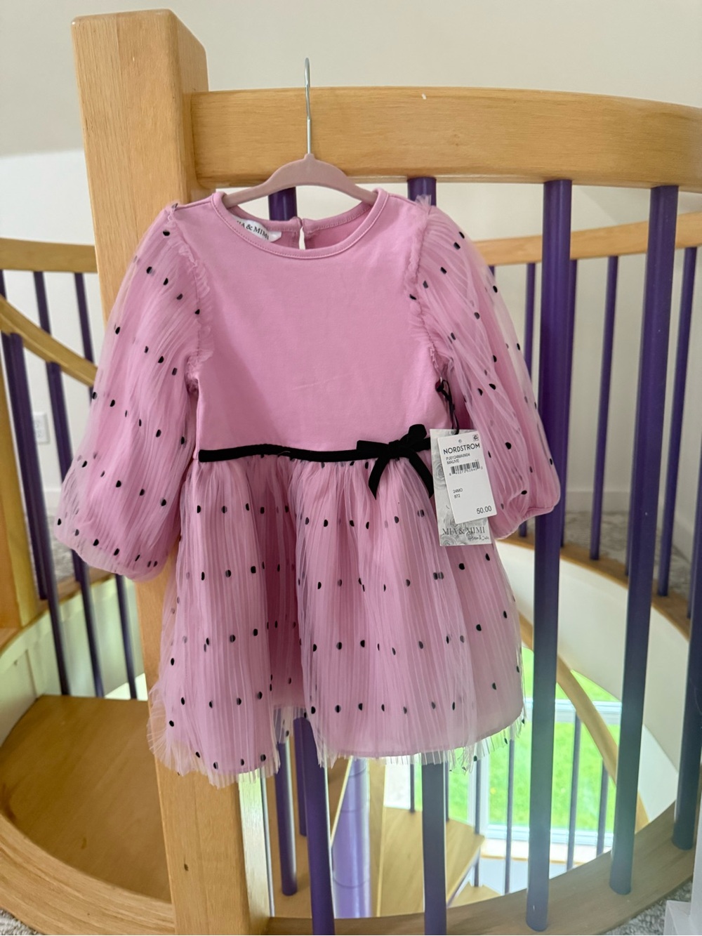 18-24M Mia & Mimi Toddler Girl Pink Tulle Dress with Black Dot Accents NWT